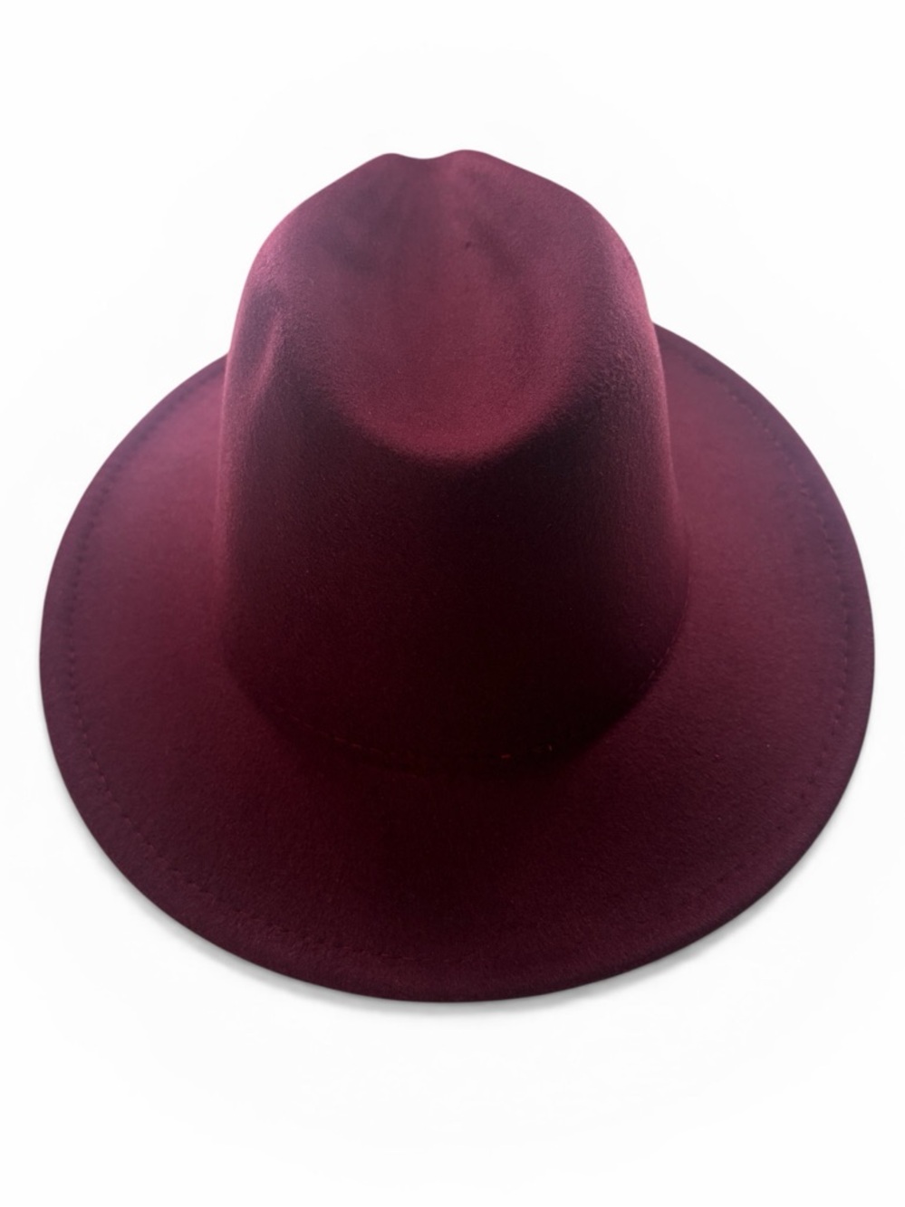 Burgundy Felt Fedora Wide-Brimmed Mountain Hat, Big Brim Hat, Panama Jazz - Picture 4 of 7